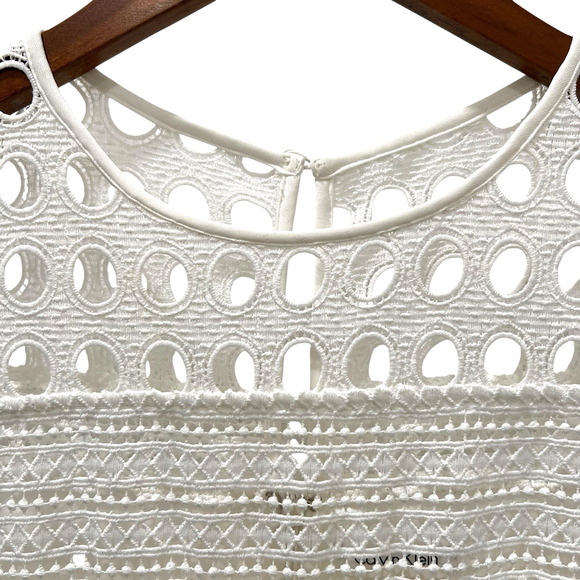 Calvin Klein Womens White Eyelet Lace Fit and Flare Dress Sleeveless Size Medium - Picture 4 of 10